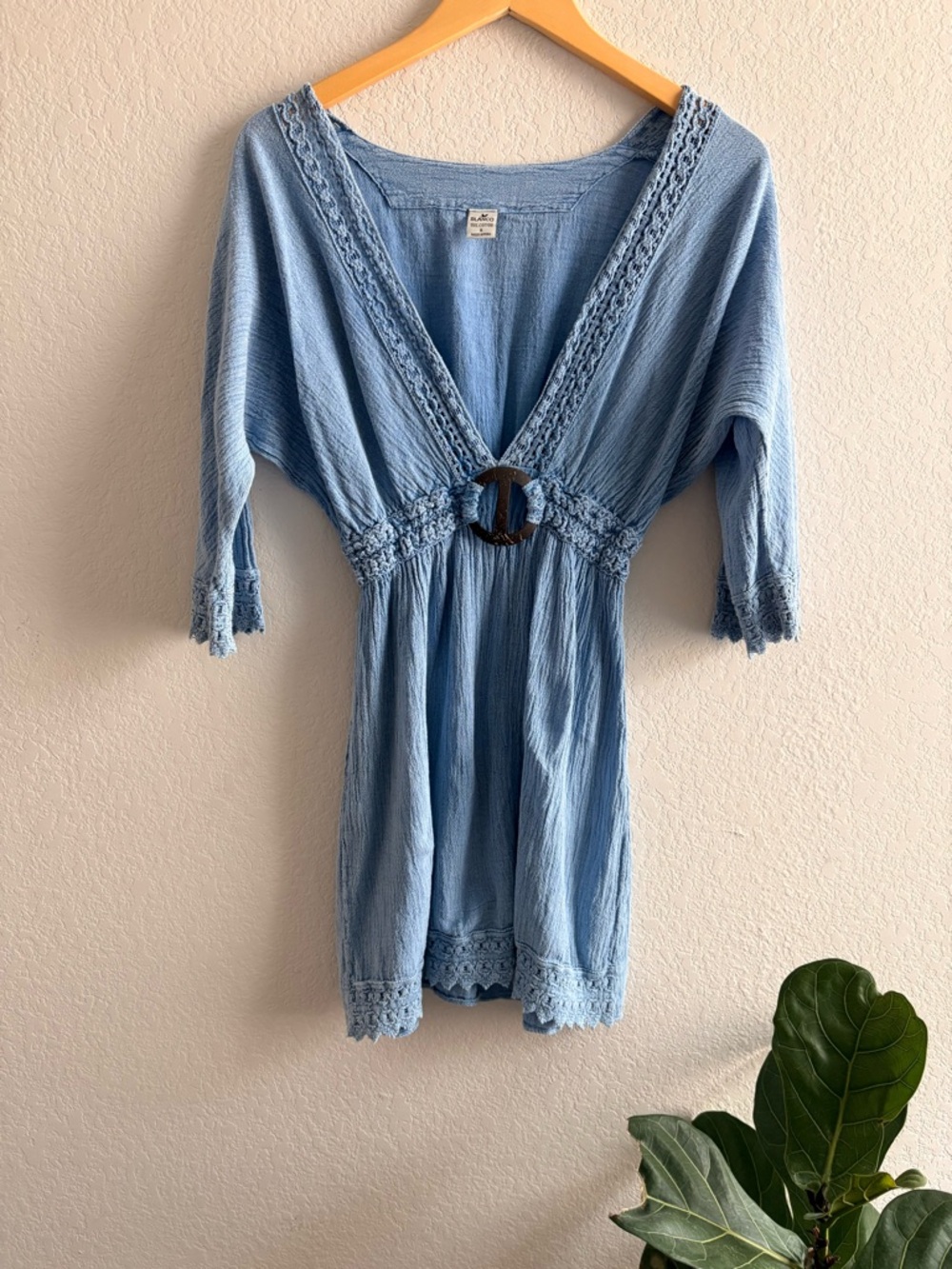 Boho Blue Blanco Tank Sun Dress 100% Cotton Made In Peru Floral Small